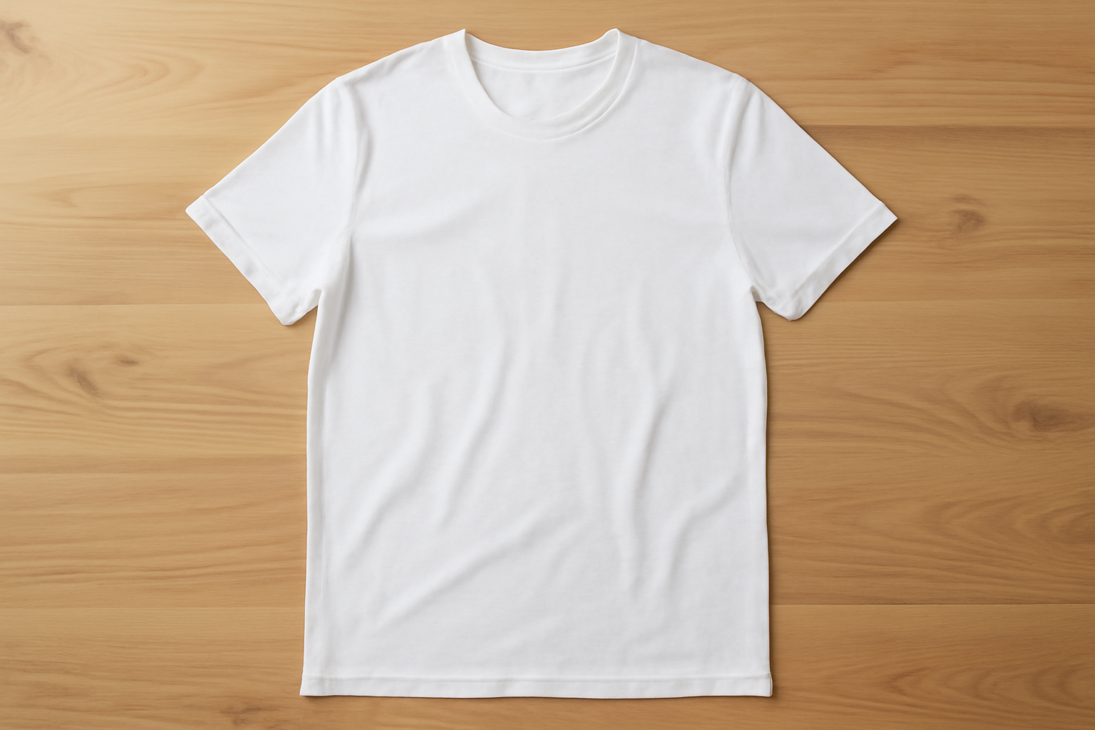 magasindemode-tee-shirt-decontracte-soigne tee-shirt basique pose sur table en bois clair