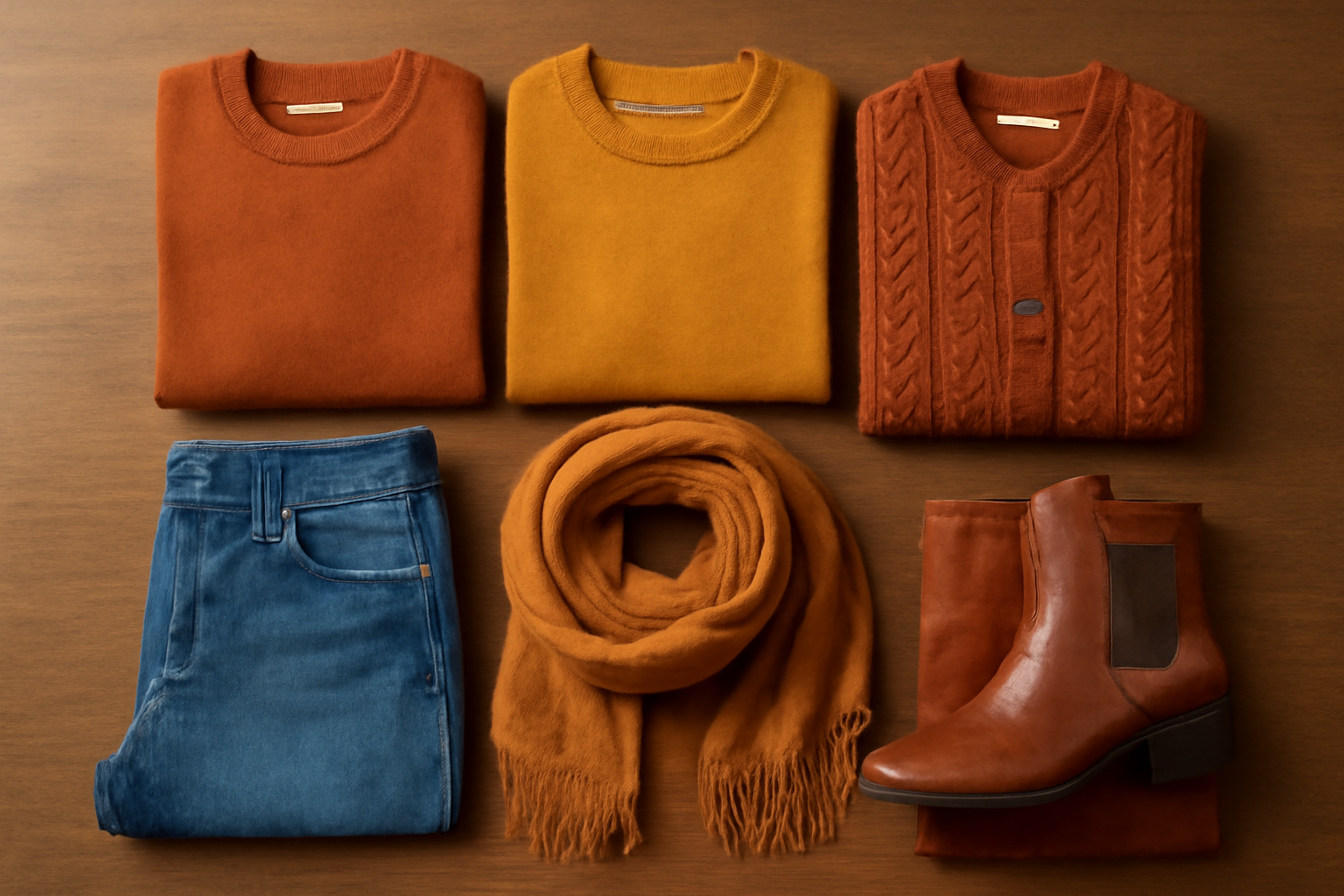 vêtements automne disposés palette de couleurs
