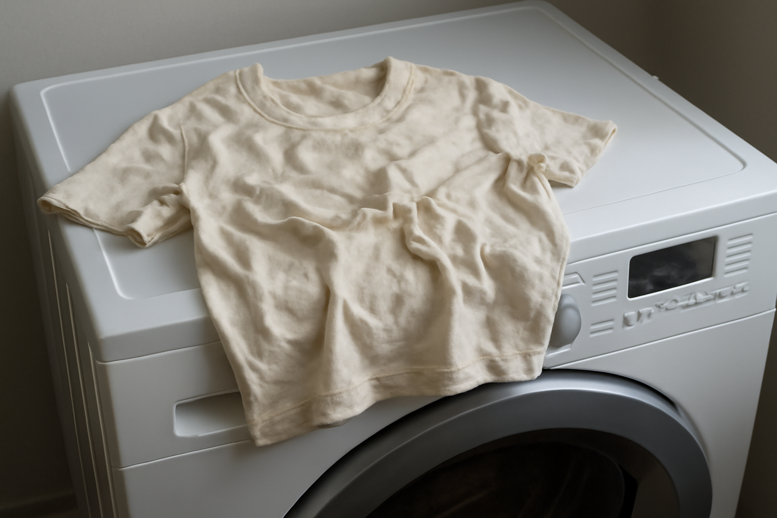 t-shirt froissé posé sur machine à laver