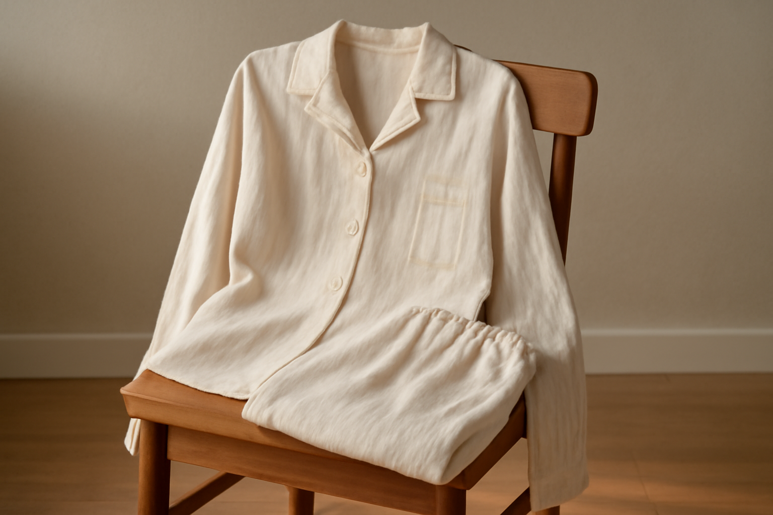magasindemode-type-coton-pyjama-ete pyjama en tissu léger posé sur chaise