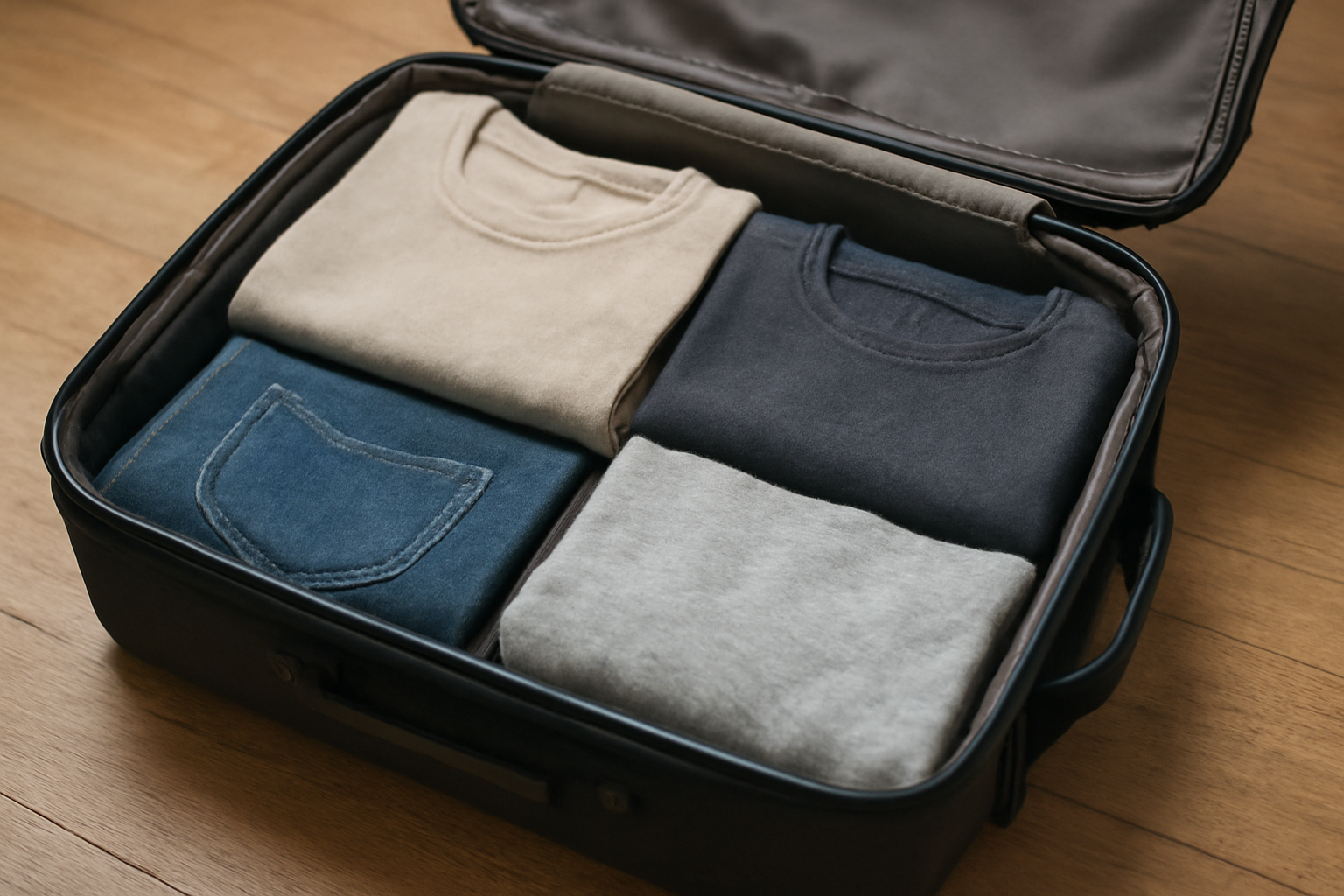 magasindemode-valise-capsule-weekend valise ouverte avec quelques vetements plies