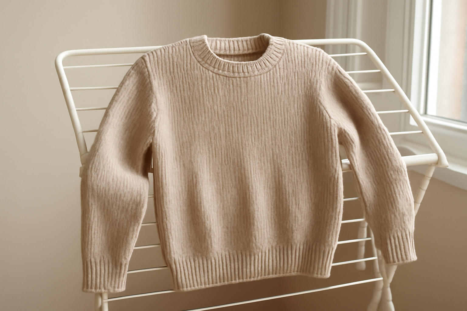 magasindemode-accelerer-sechage-pull pull étendu sur un séchoir intérieur