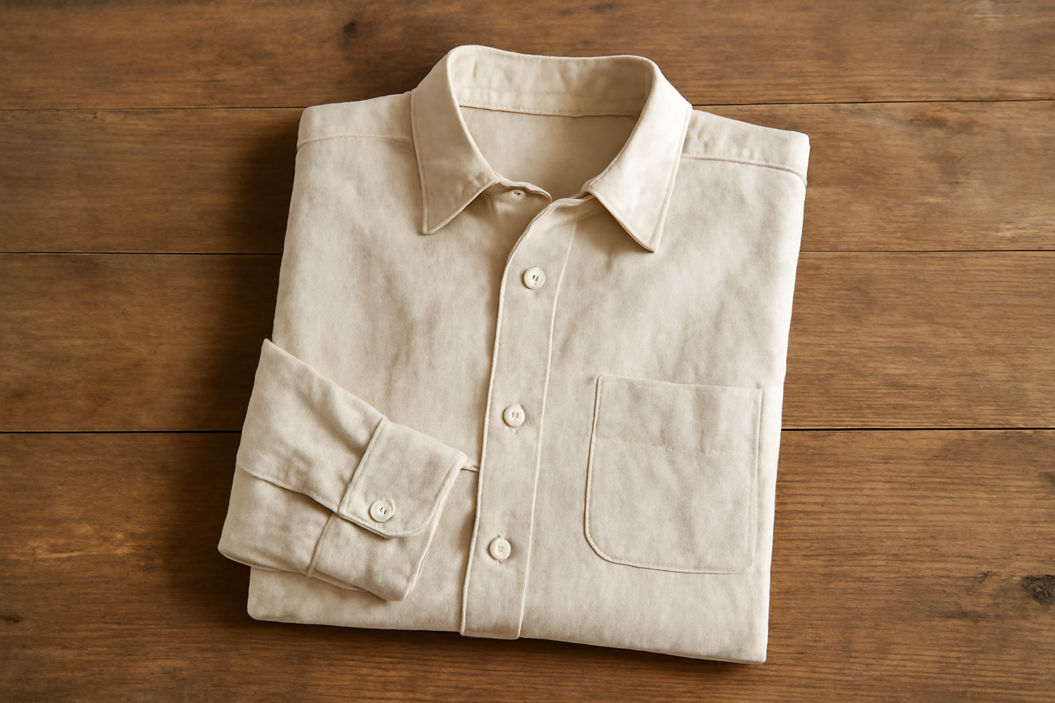 magasindemode-atelier-roux-chemises chemise artisanale posée sur table en bois