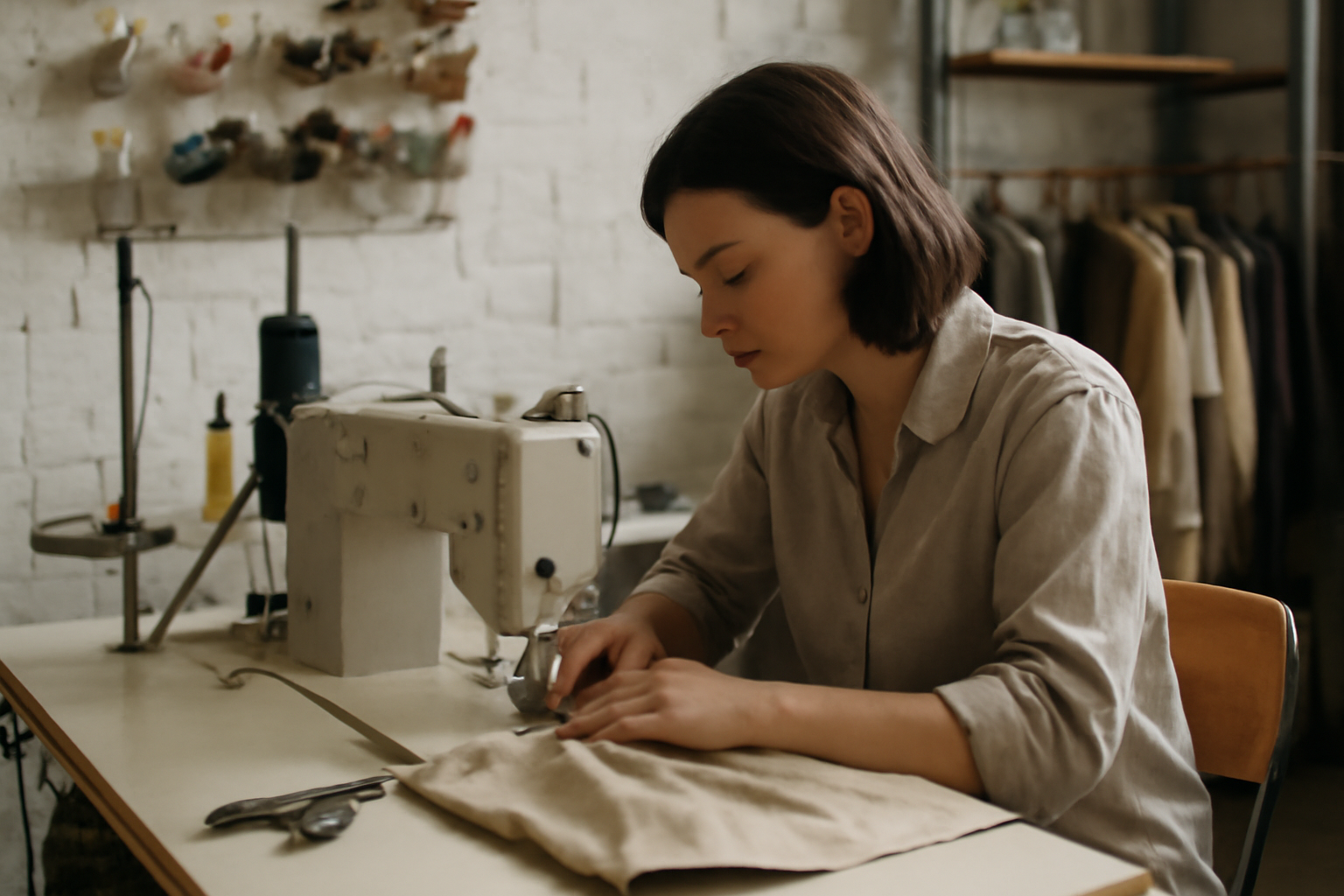 magasindemode-ateliers-reparations-urgence atelier retouche avec machine à coudre occupée