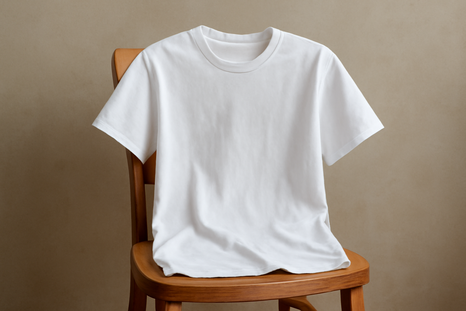 magasindemode-basique-polyvalent-quotidien t-shirt blanc posé sur chaise en bois