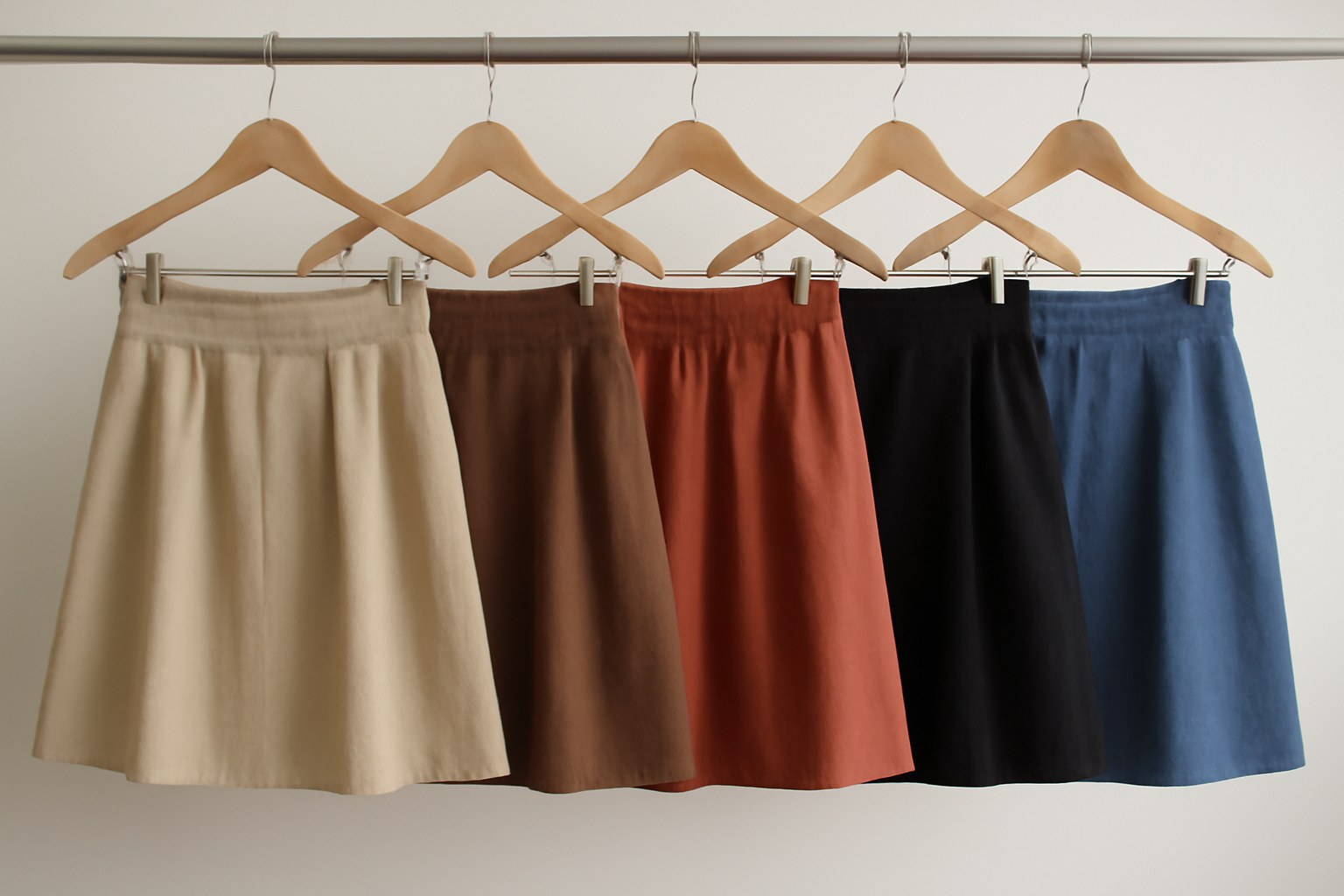 magasindemode-coupe-jupe-selon-taille différentes jupes suspendues sur cintres