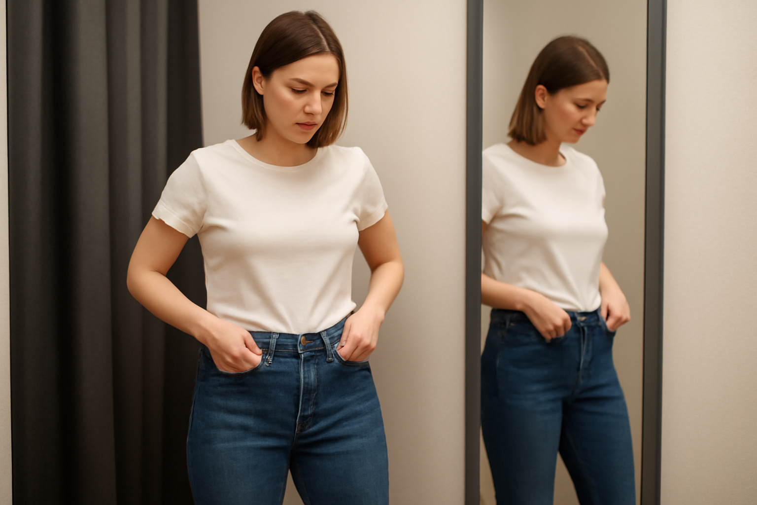 magasindemode-diesel-guess-jean-resistant personne essayant un jean dans cabine