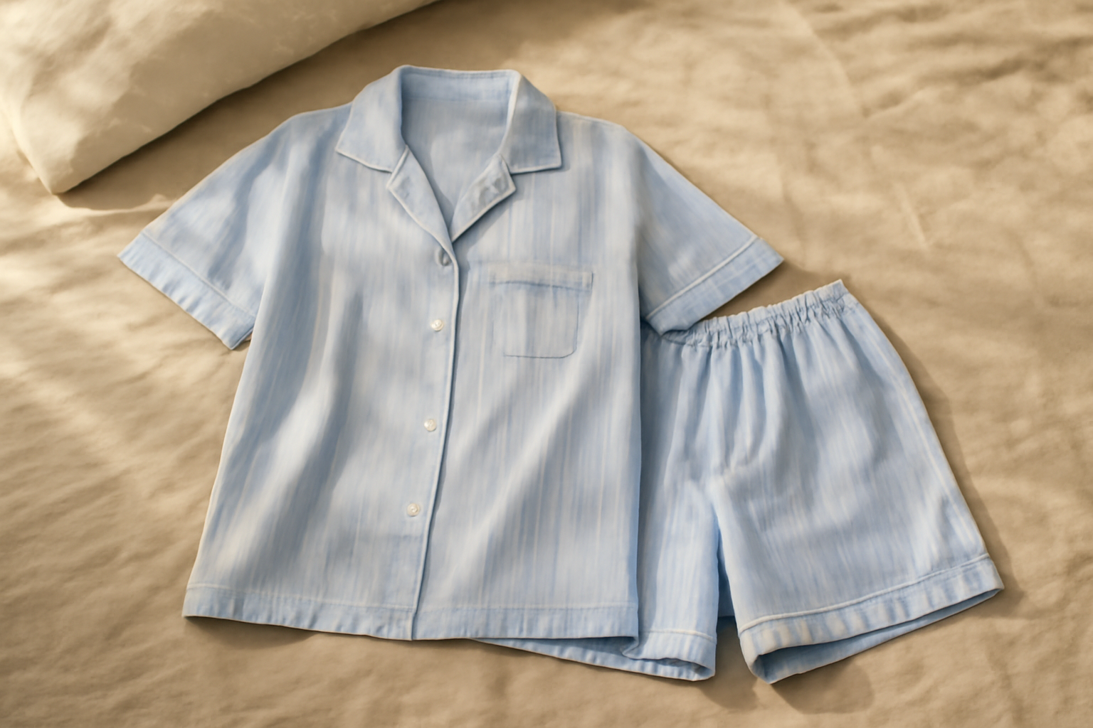 pyjama léger posé sur lit d'été