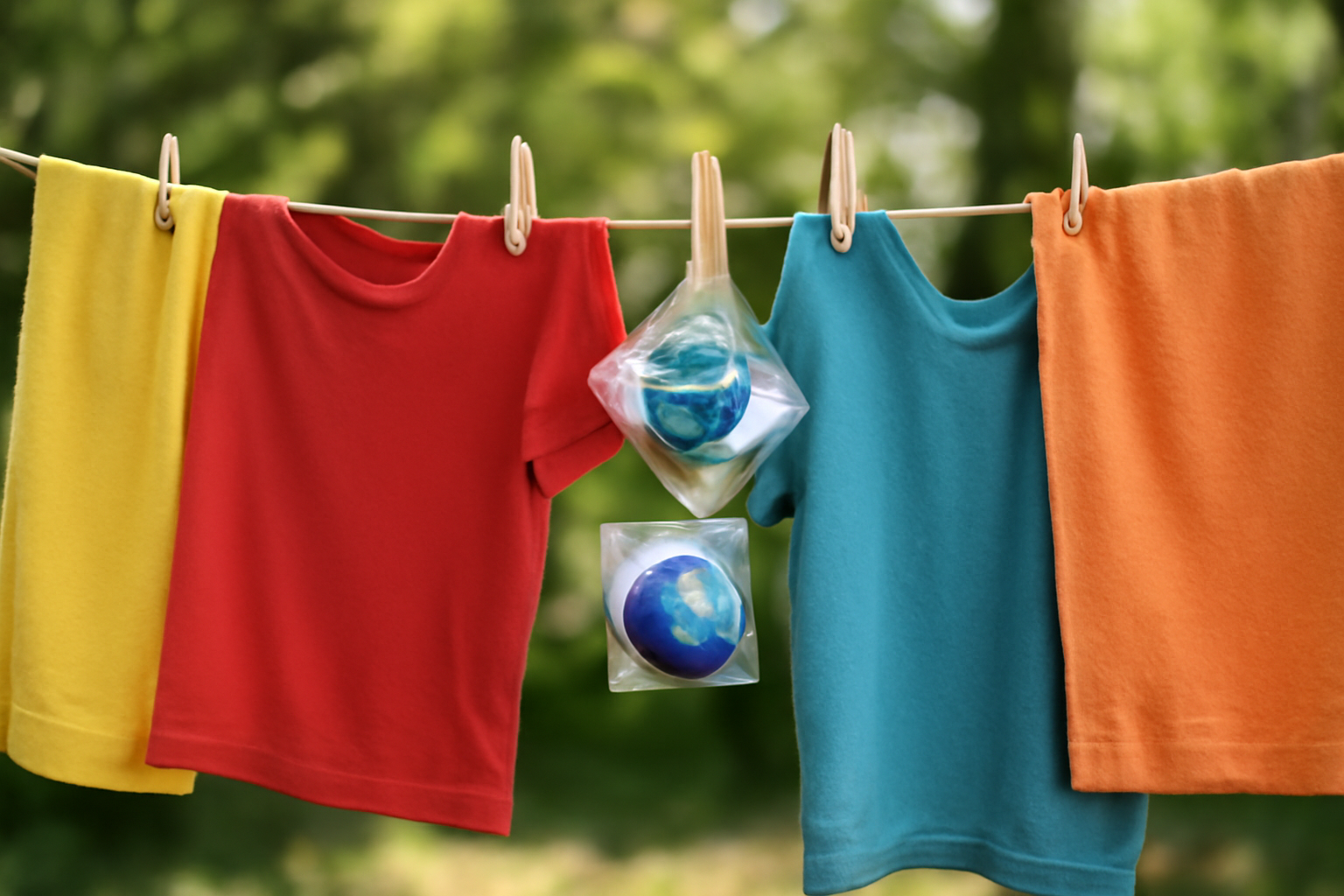 magasindemode-eviter-decoloration-couleurs-lavage linge coloré suspendu avec pochettes de lessive