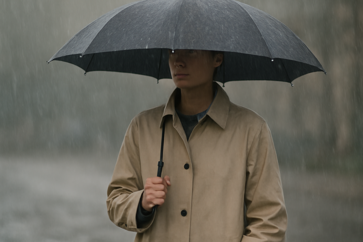 magasindemode-impermeable-urbain-choisir personne sous parapluie portant un manteau imperméable
