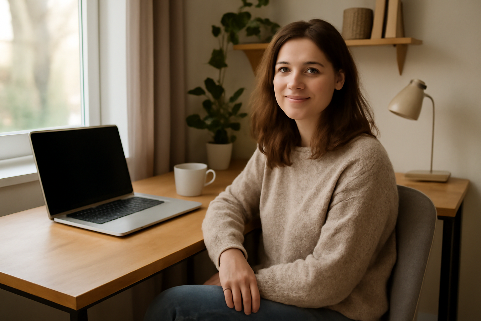 magasindemode-look-cosy-chic-teletravail personne assise bureau maison tenue confortable