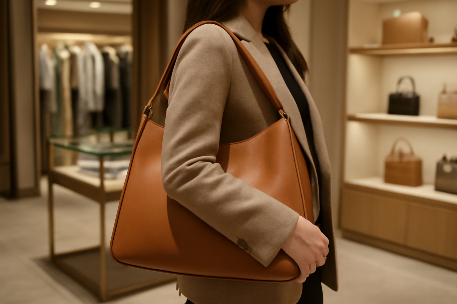 sac porté à l'épaule dans boutique élégante