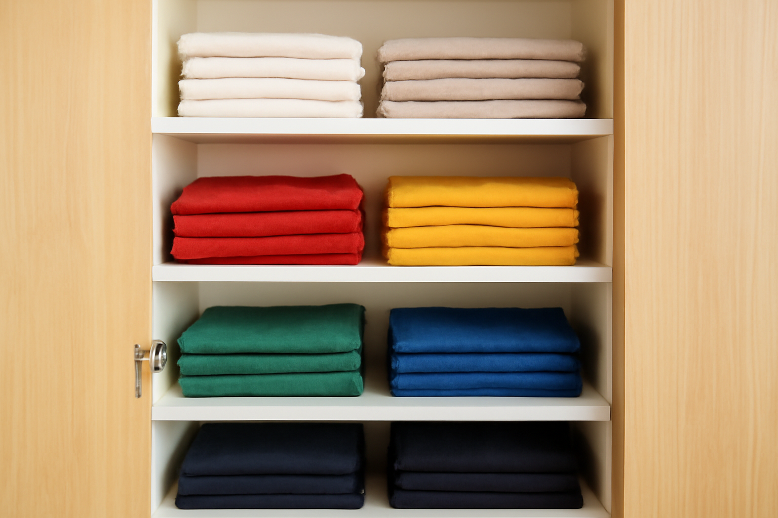 magasindemode-ranger-par-couleur-ou-type placard organise vetements plies par couleur