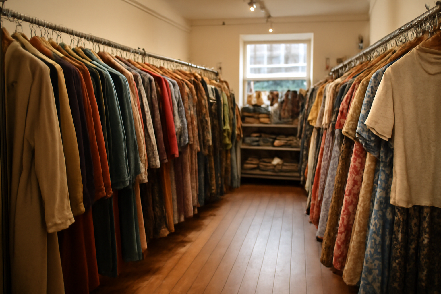 magasindemode-reperer-friperie-proche intérieur friperie rayons vêtements vintage bien rangés