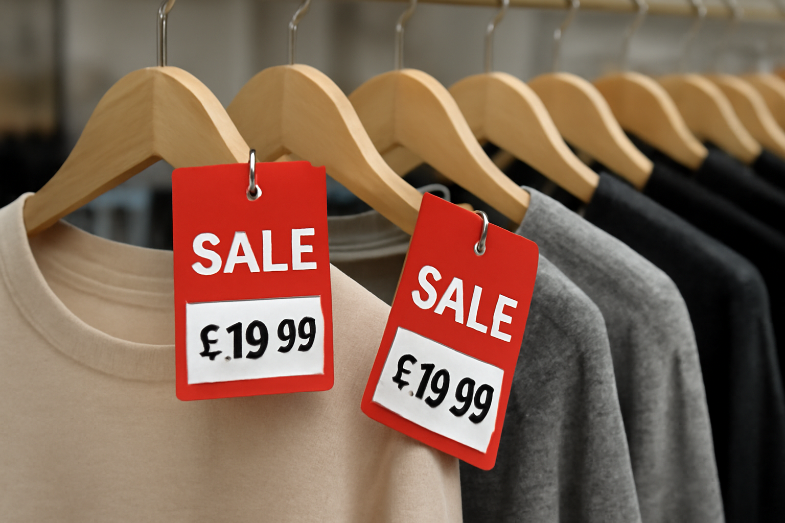magasindemode-reperer-promotions-mode-eviter-pieges etiquettes prix soldes sur des cintres