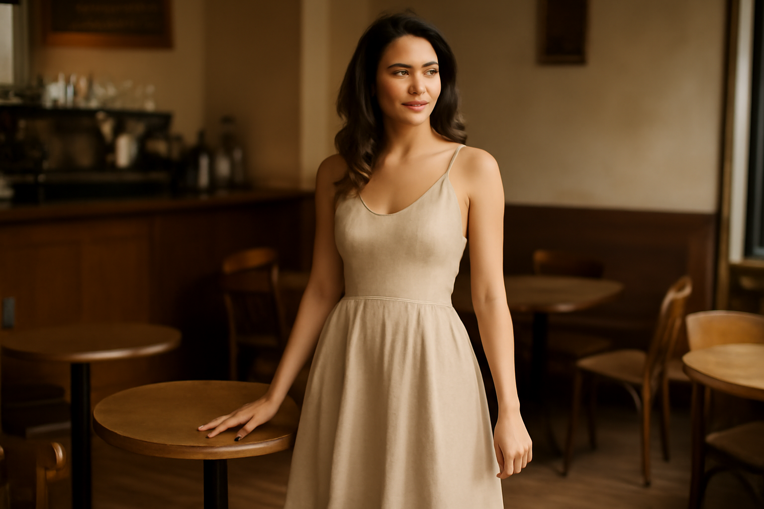 magasindemode-rouje-robes-quotidien femme portant une robe dans un café