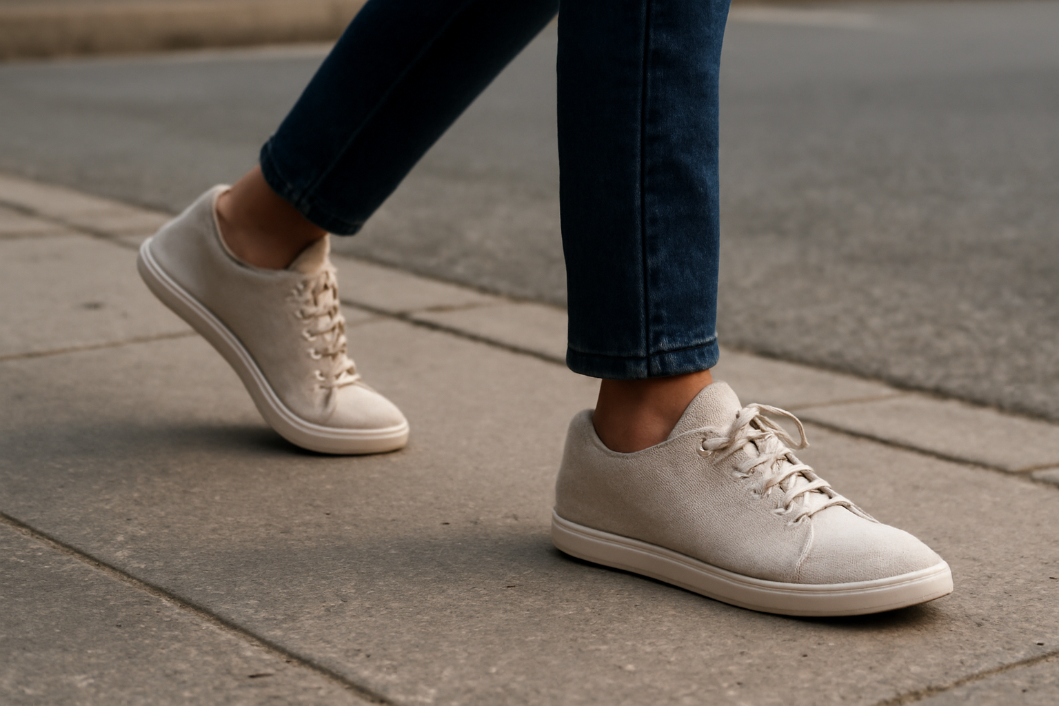 personne marchant en baskets sur trottoir