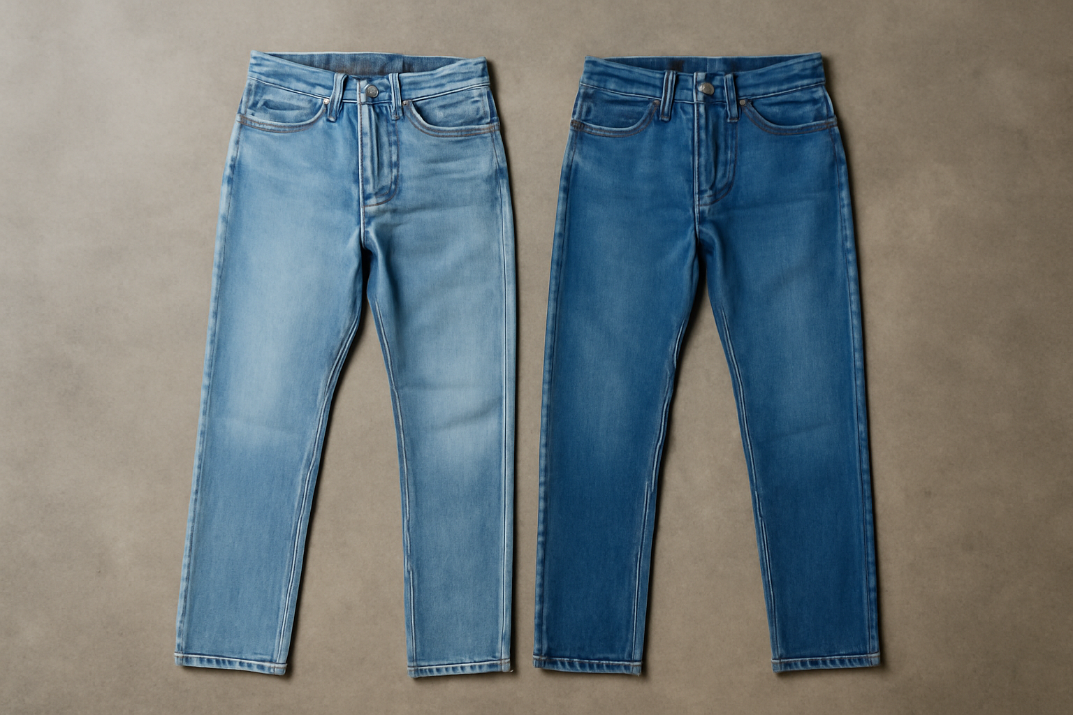 magasindemode-slim-bootcut-jambes-courtes deux pantalons posés côte à côte au sol