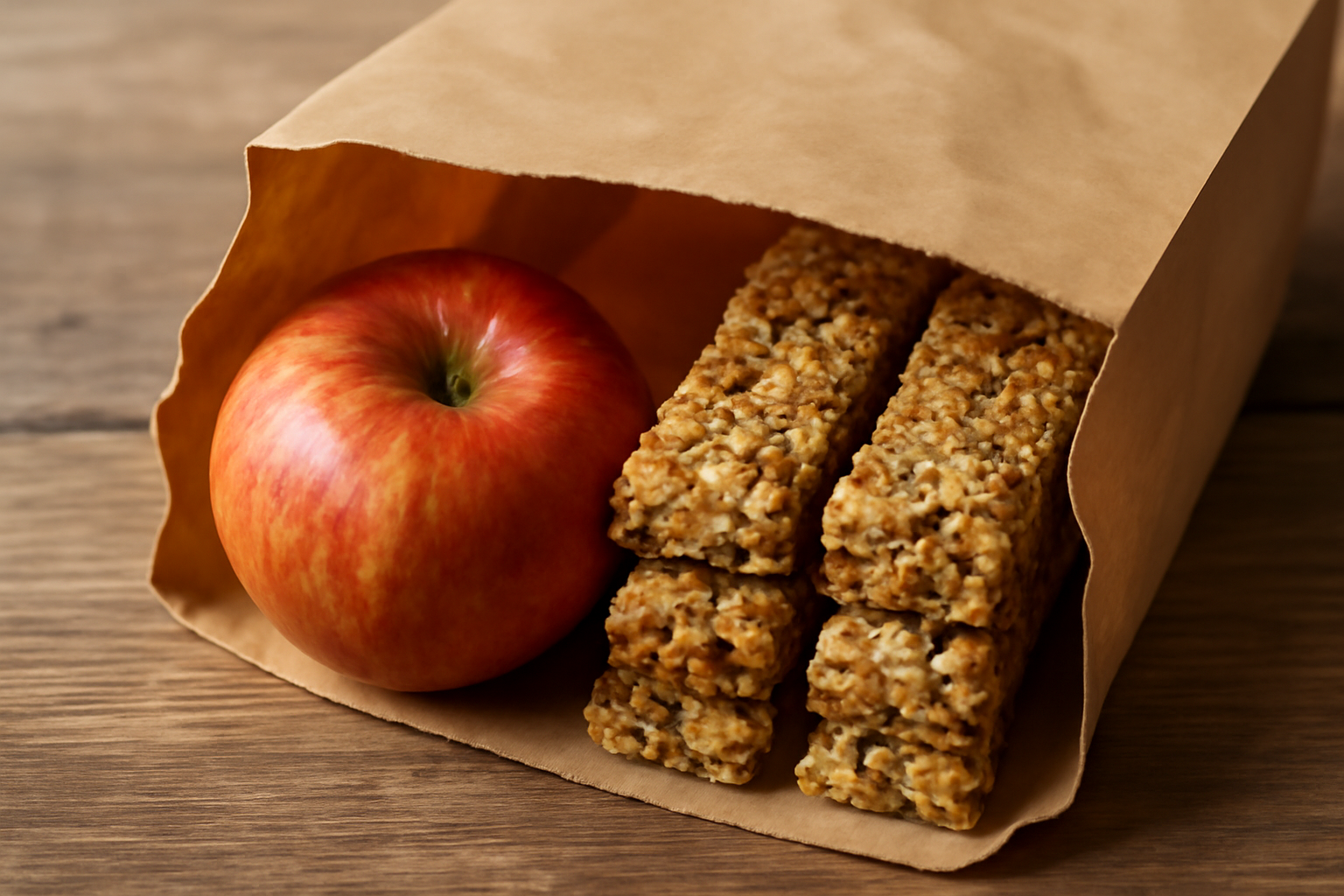 magasindemode-snacks-rapides-pour-shopping barres énergétiques et pomme dans un sac