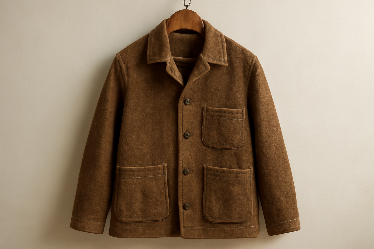 veste artisanale suspendue sur un cintre