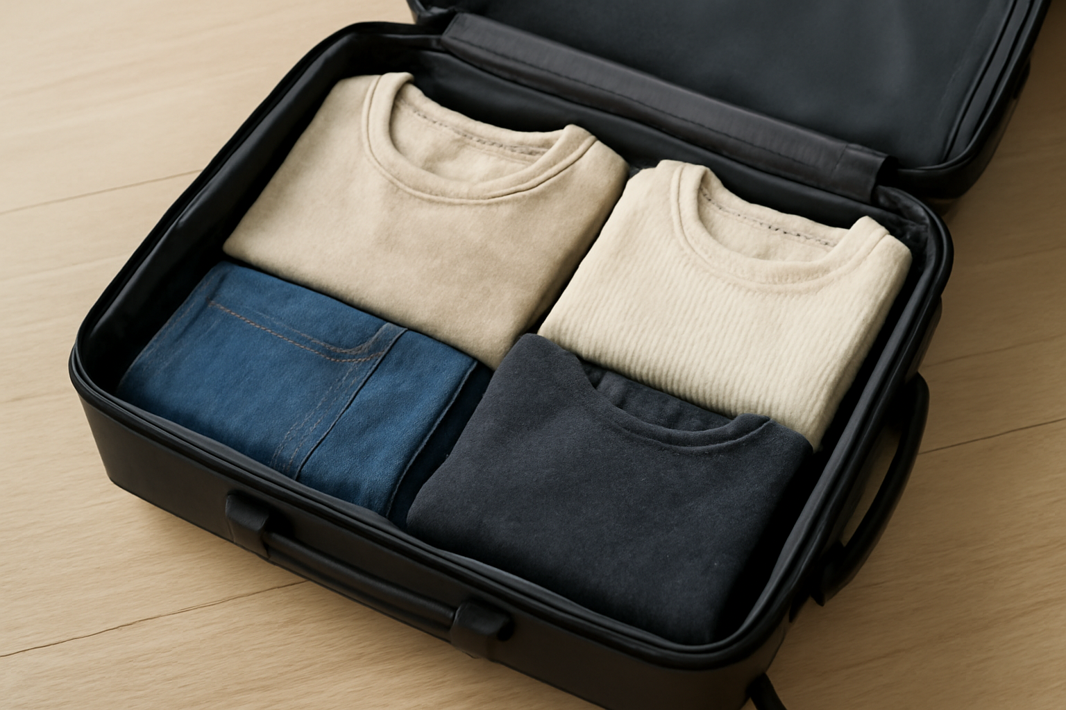 magasindemode-valise-capsule-weekend valise compacte avec quelques tenues pliées