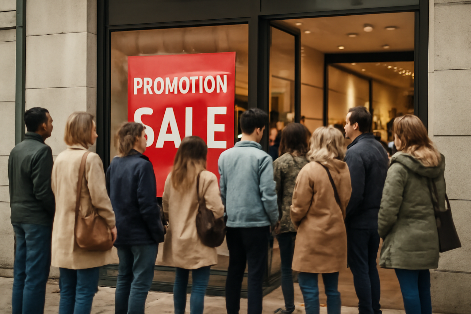 magasindemode-ventes-privees-ou-soldes-veste file d'attente devant boutique pendant promotion