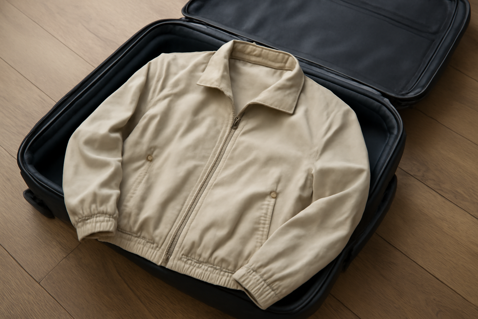 veste légère posée sur valise ouverte
