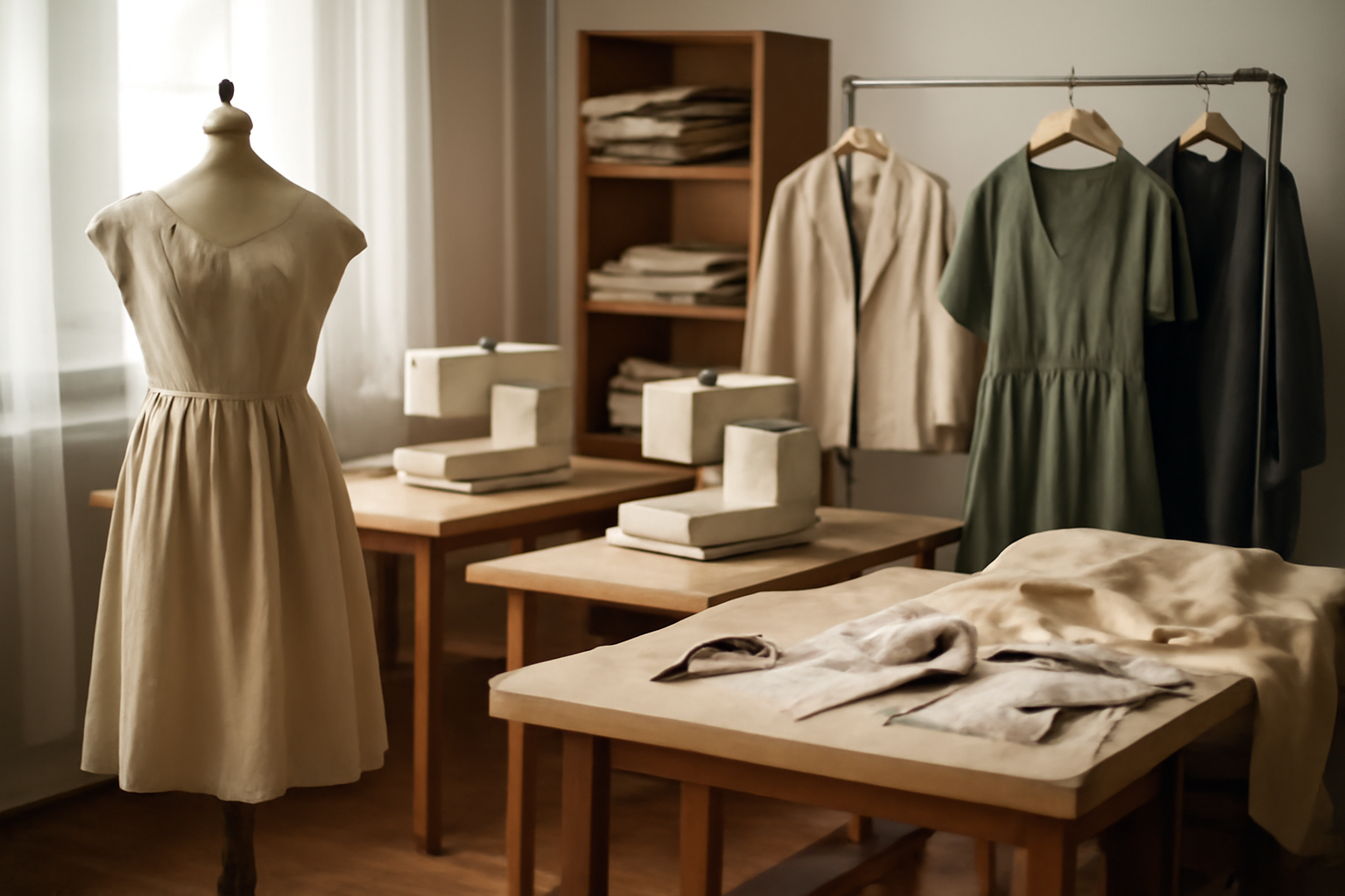 magasindemode-acheter-createur-local-investissement atelier de couture avec vêtements en cours