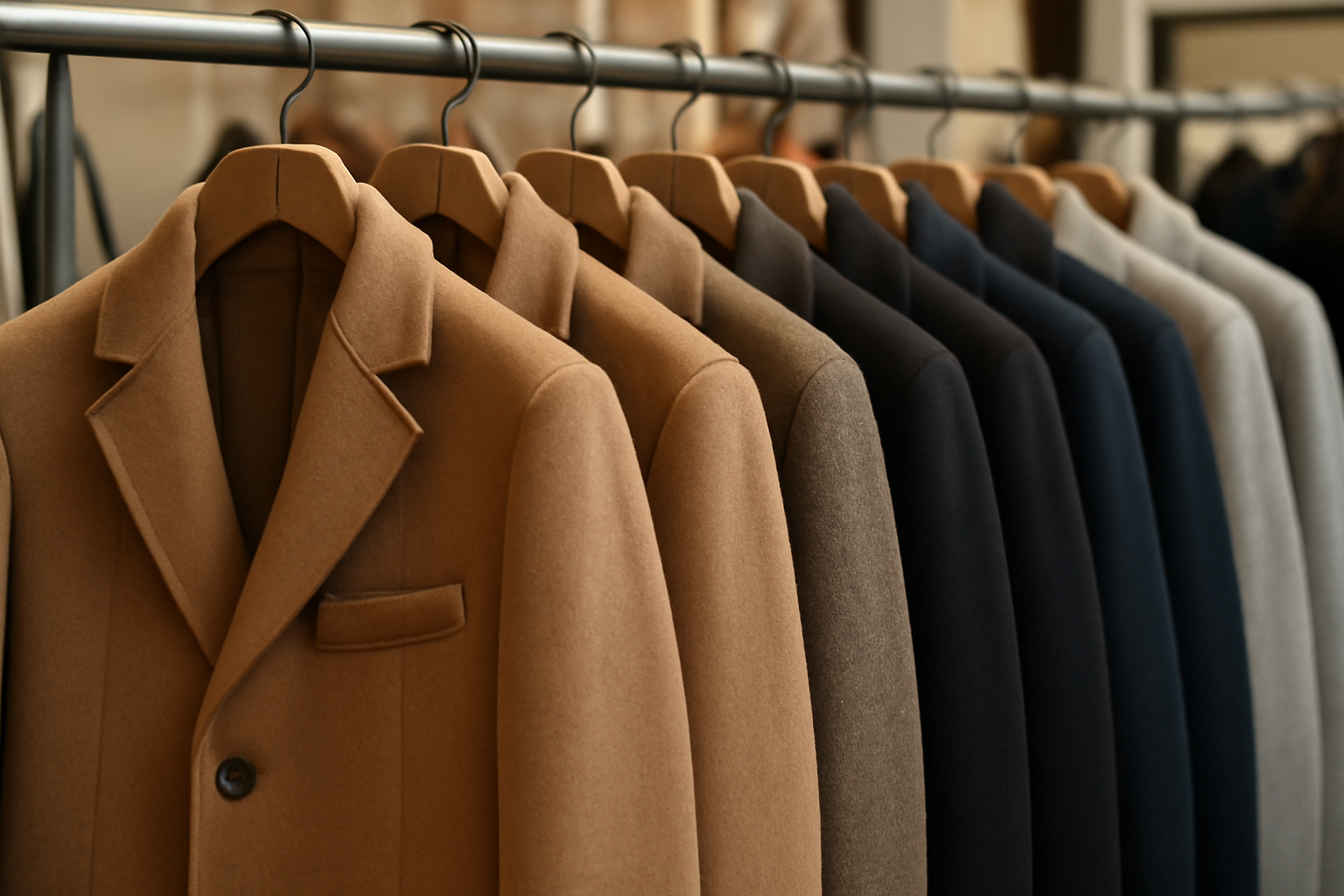 magasindemode-acheter-manteau-en-promotion manteaux alignés dans une boutique