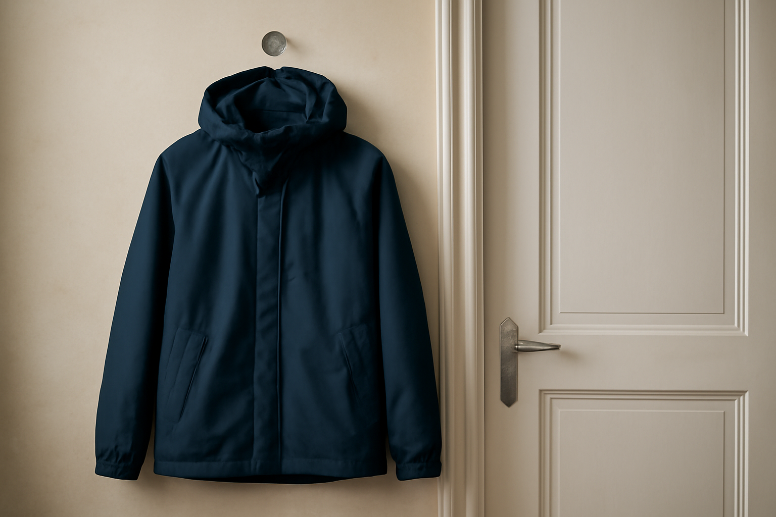 veste imperméable accrochée près d'une porte