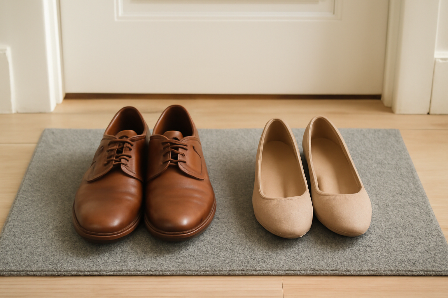 magasindemode-baskets-ou-mocassins-entretien deux paires posées devant un tapis d'entrée
