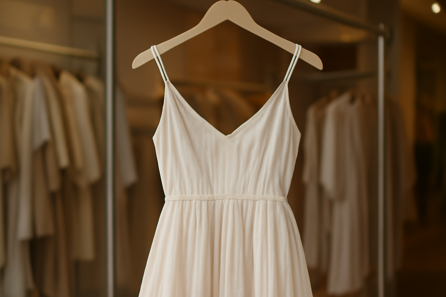 magasindemode-boden-robes-mariage robe légère accrochée sur un cintre en boutique