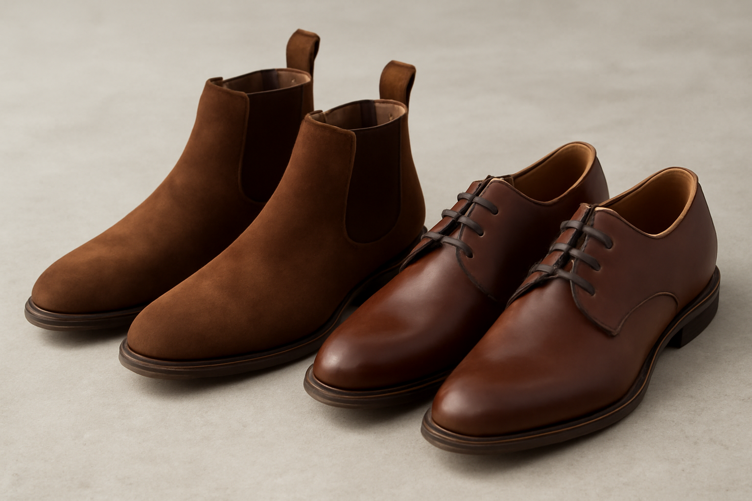 magasindemode-bottines-ou-derbies-bureau paire de bottines et derbies côte à côte