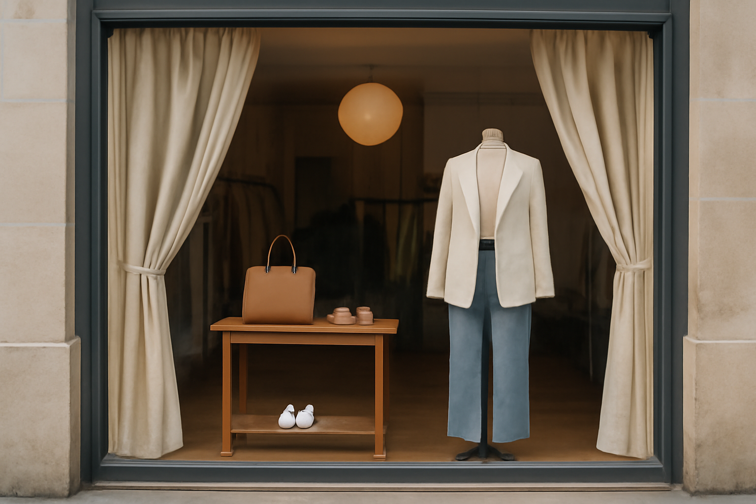 magasindemode-boutique-ou-ligne-retouche vitrine de boutique avec rideau ouvert