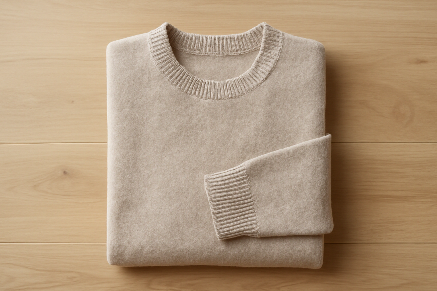 magasindemode-col-pull-style-epure pull posé sur table en bois clair