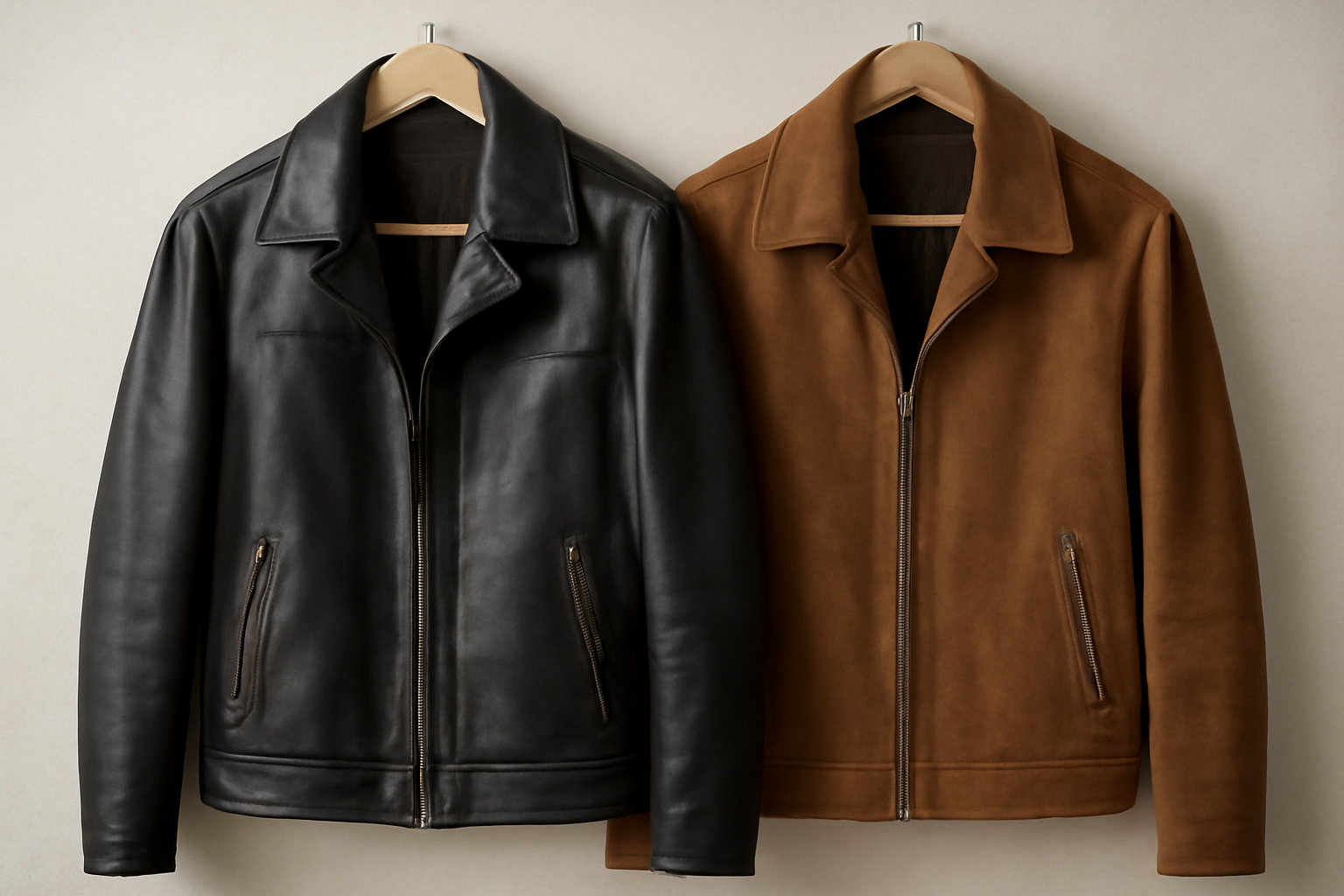 magasindemode-cuir-ou-suede-manteau-automne deux manteaux cuir et suède cote a cote
