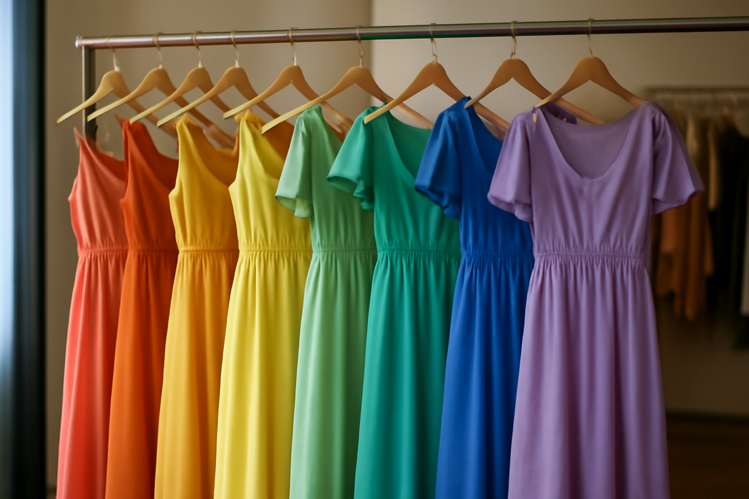 magasindemode-desigual-pieces-faciles-ete robes colorées suspendues dans une boutique