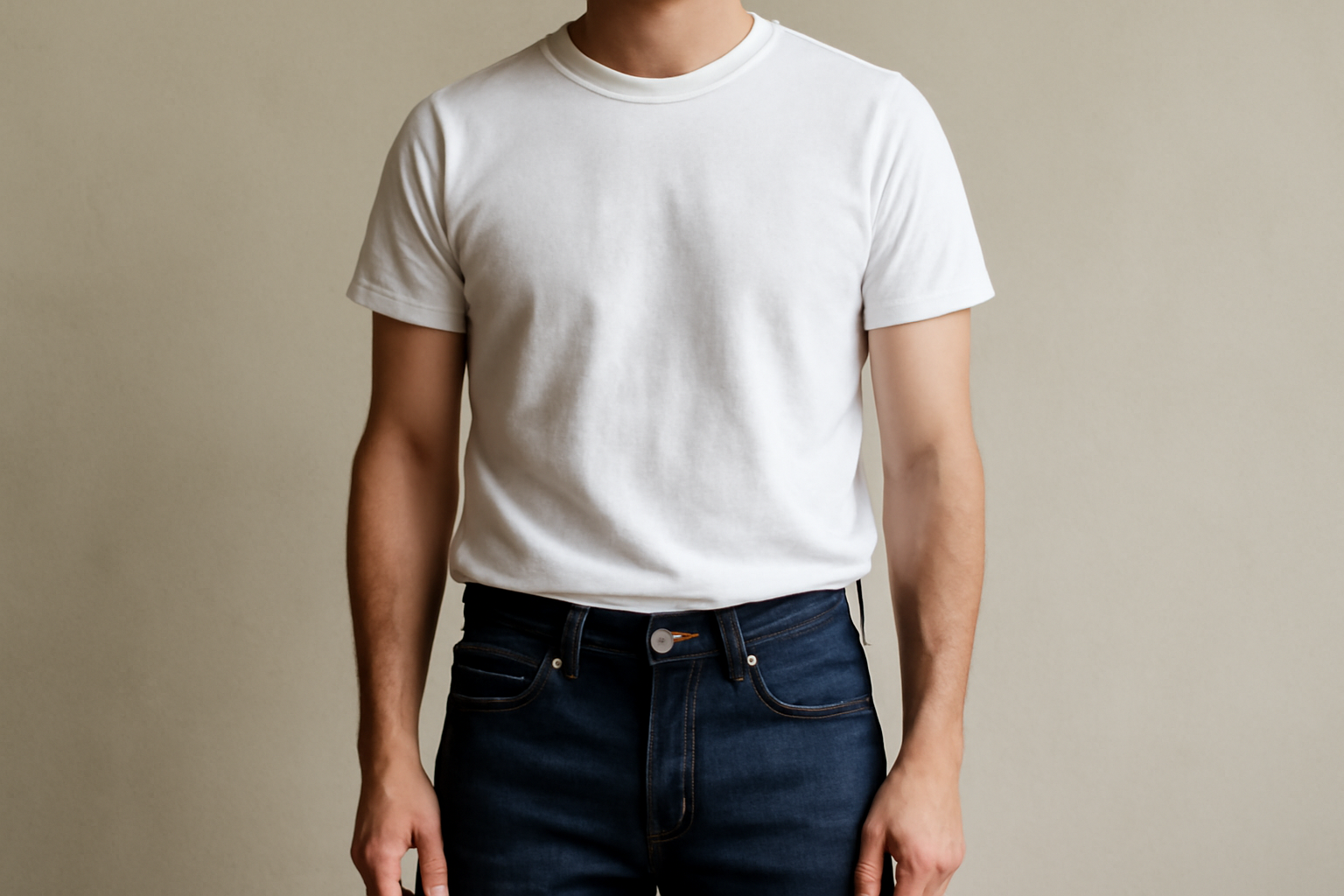 personne portant jean brut et t-shirt blanc