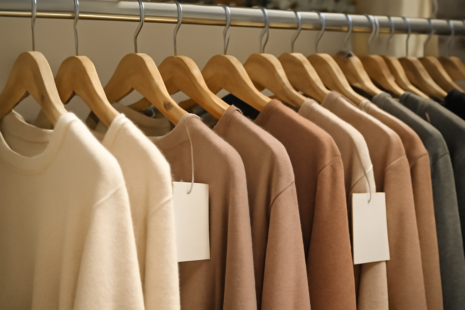 magasindemode-marks-spencer-basiques-durent étiquettes et vêtements alignés en rayon