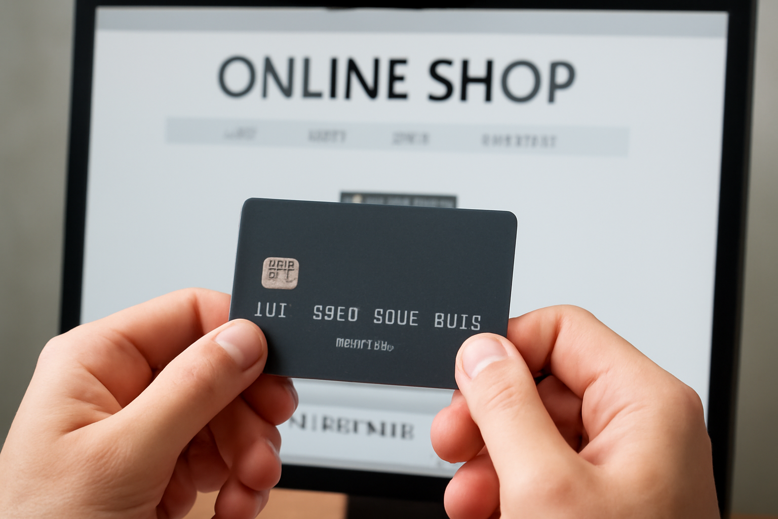 magasindemode-paiement-securise-mode mains tenant carte bancaire devant écran boutique