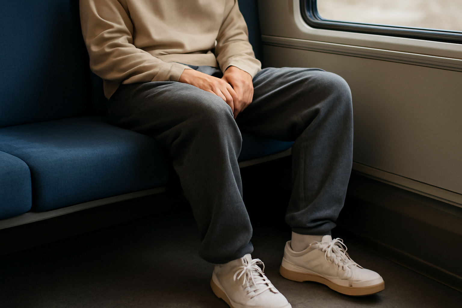 magasindemode-pantalon-confort-long-trajet personne assise dans un train portant pantalon confortable