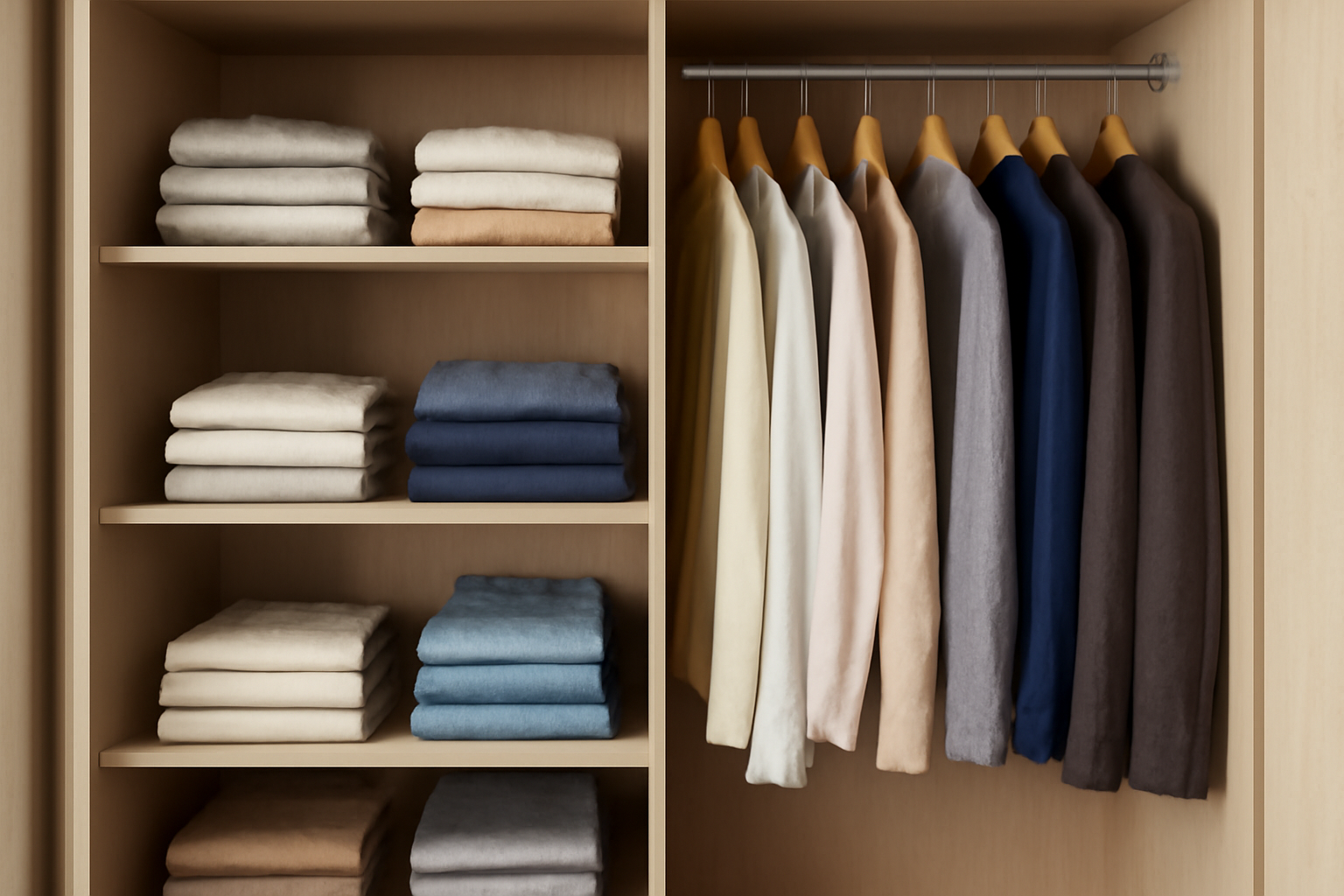 armoire organisée avec piles et cintres