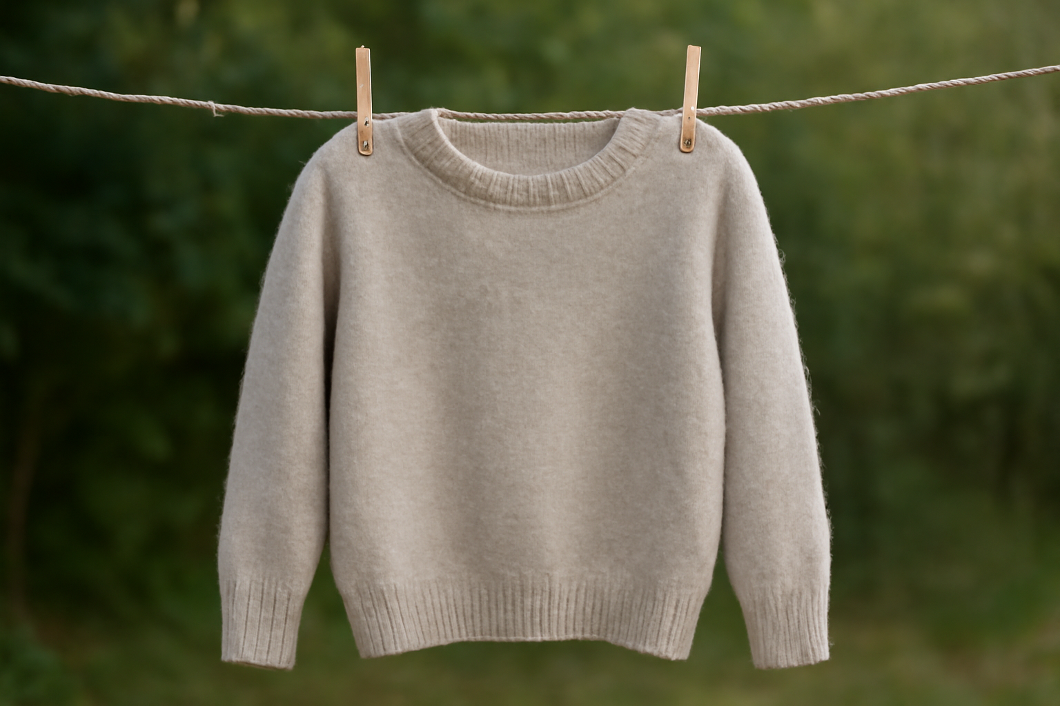 magasindemode-pull-deforme-apres-lavage pull posé sur une corde à linge