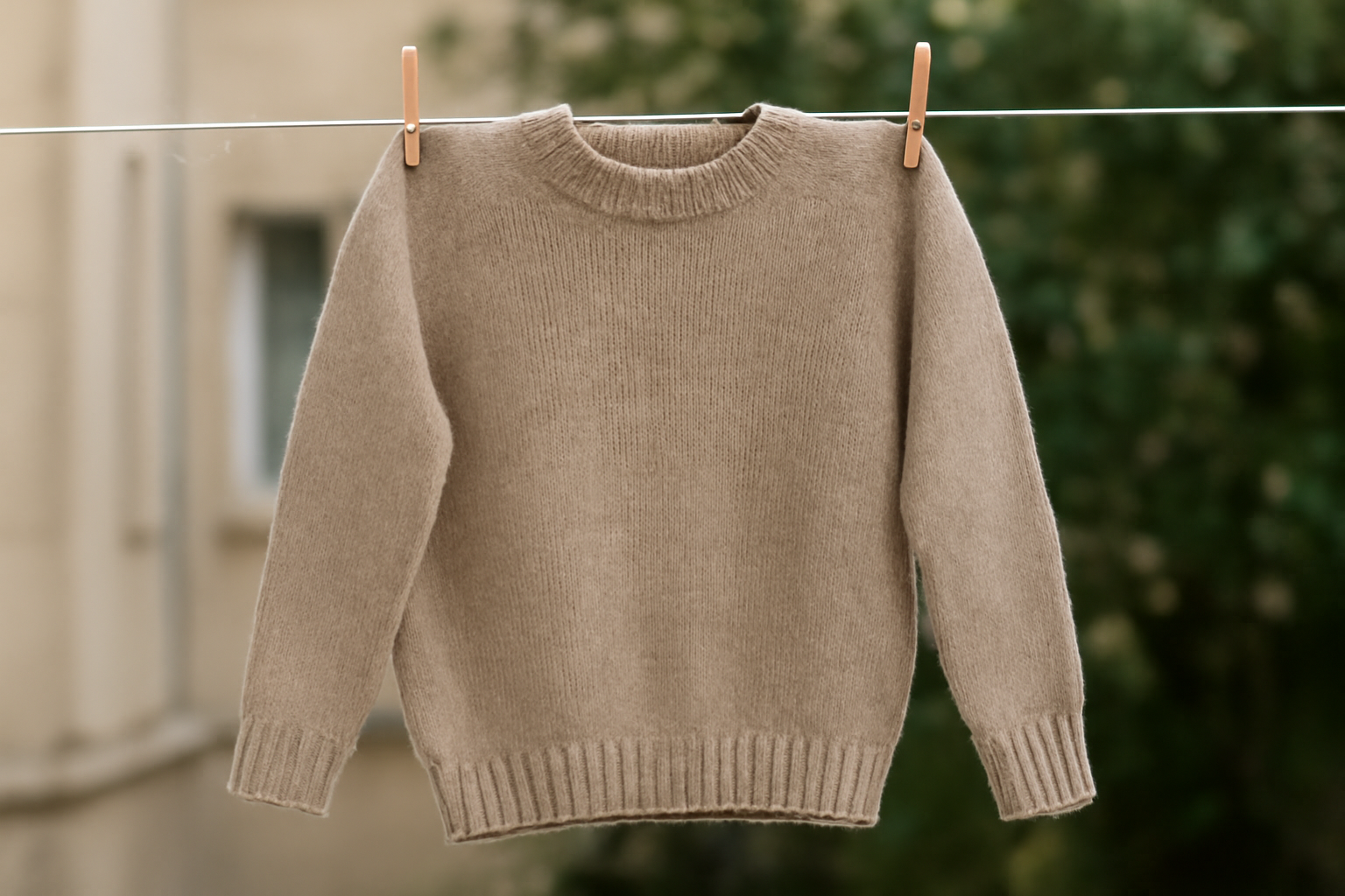 magasindemode-pull-se-deforme-apres-lavage pull étendu sur étendoir après lavage