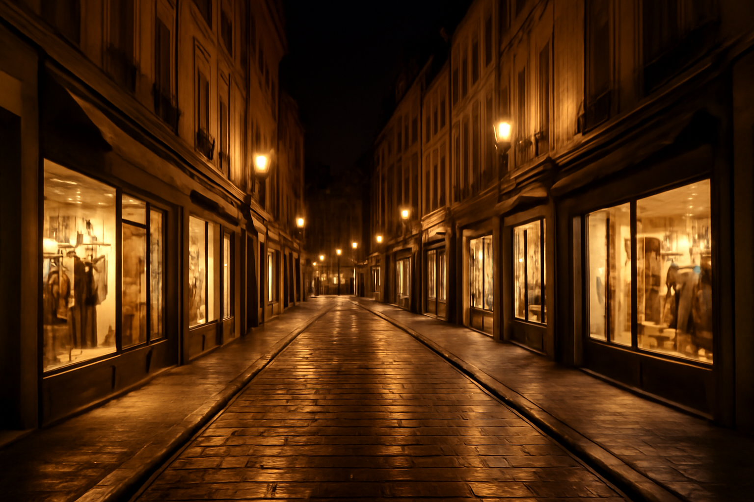 magasindemode-quartiers-shopping-nocturne rues commerçantes éclairées la nuit