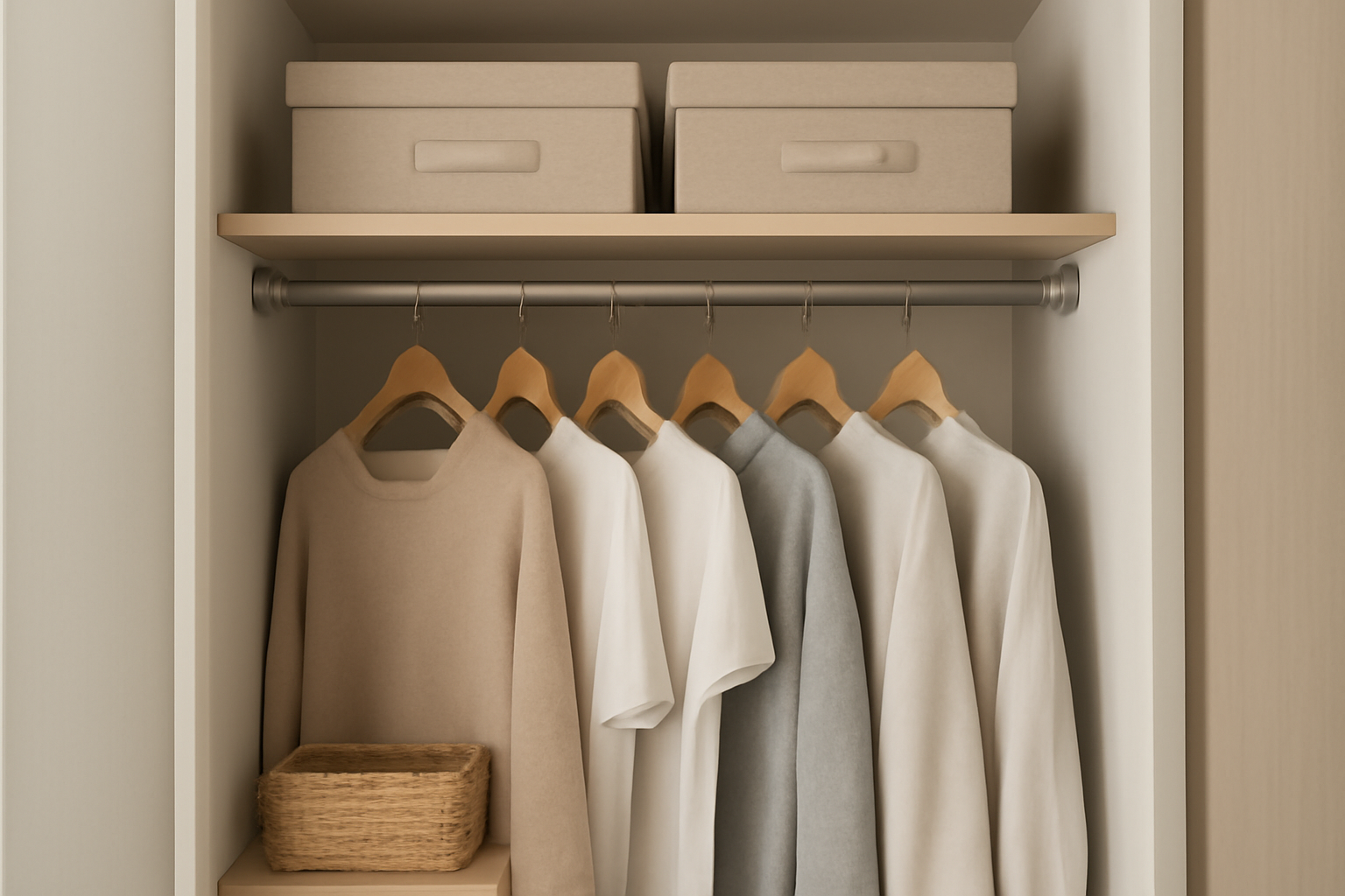 magasindemode-rangements-petit-dressing vestiaire compact avec cintres et boîtes bien rangés