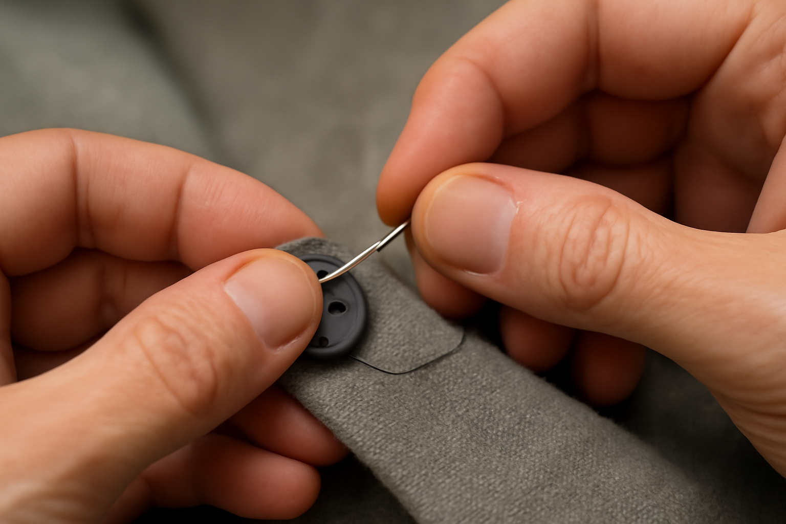 magasindemode-renforcer-boutons-cassent mains recousant un bouton avec fil et aiguille