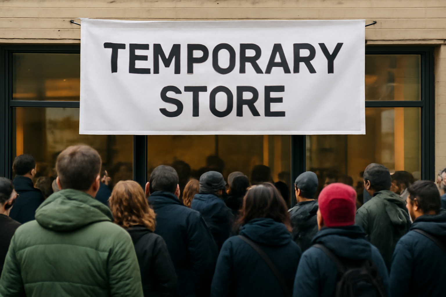 magasindemode-repere-popup-createur enseigne temporaire et foule devant boutique