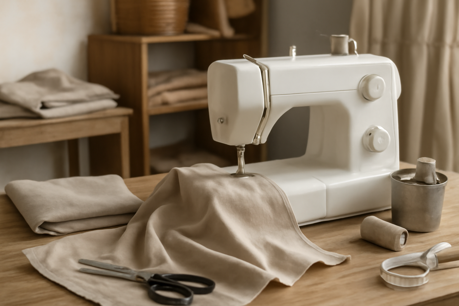 atelier de couture avec machine et tissu