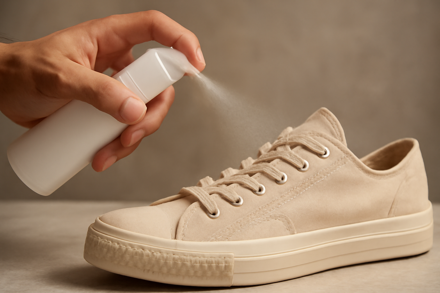 magasindemode-spray-anti-tache-toile main vaporisant traitement sur toile de chaussure